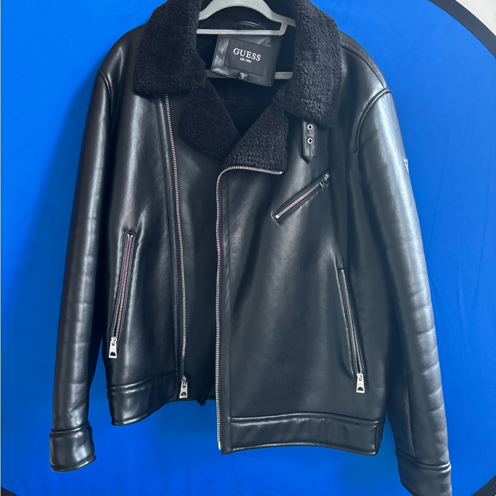 Guess Black Bomber Jacket with Varsity Style